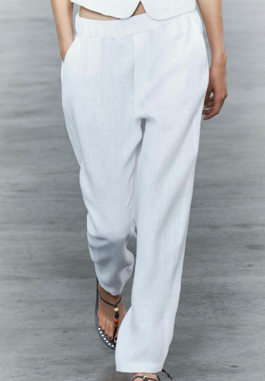 W-Pantalon blanc en lin